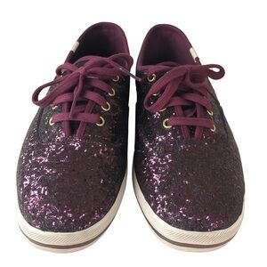 Keds x Kate Spade Glitter Sneakers – Deep Cherry Red, Size 8